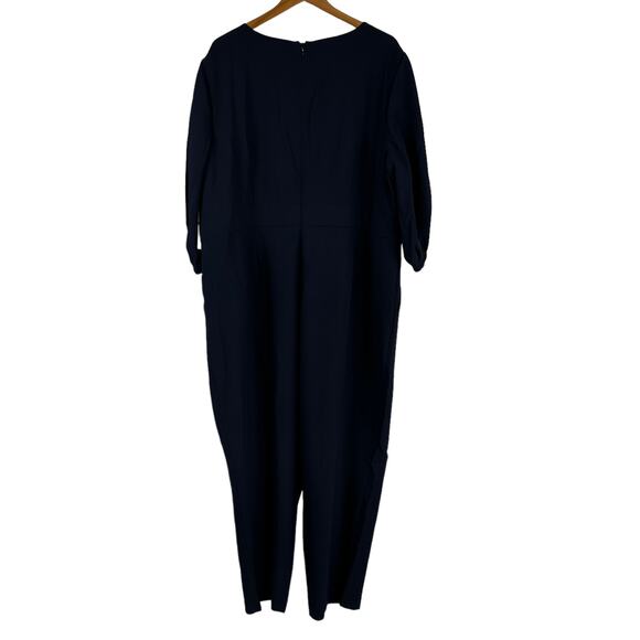 Eliza J NWT Bubble Sleeve Crepe Jumpsuit Navy Size 22W Straight Leg Pleated - Picture 3 of 9